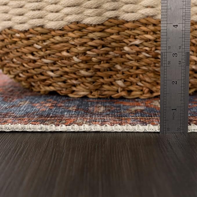 Bloom Rugs Washable 8' x 10' Rug - Terracotta/Blue Traditional Area Rug for Living Room, Bedroom, Dining Room, and Kitchen - Exact Size: 8' x 10'