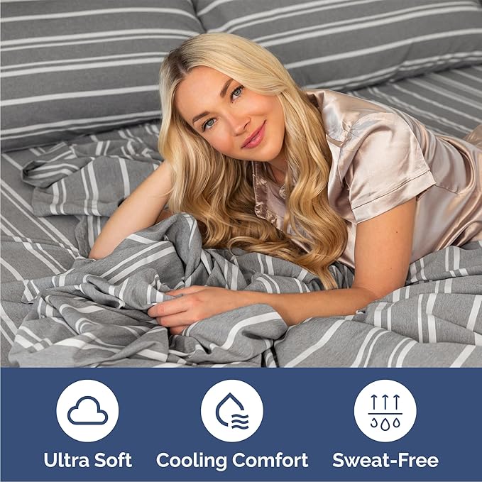 Queen 6 Piece Sheet Set - Cooling, Comfy & Breathable - Hotel Luxury Bedding, Includes Fitted Sheet for Women, Men, Kids & Teens - 1 Flat, 1 Fitted Sheet, 4 Pillowcases w/Deep Pockets - Grey Stripes