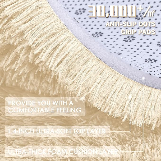 OLANLY 2x6 Machine Washable Runner Rugs for Hallway, Soft Fluffy Shaggy Bedside Rugs for Bedroom, Living Room, Indoor Floor Carpet for Kids Girls and Boys, Home Decor Aesthetic, Cream