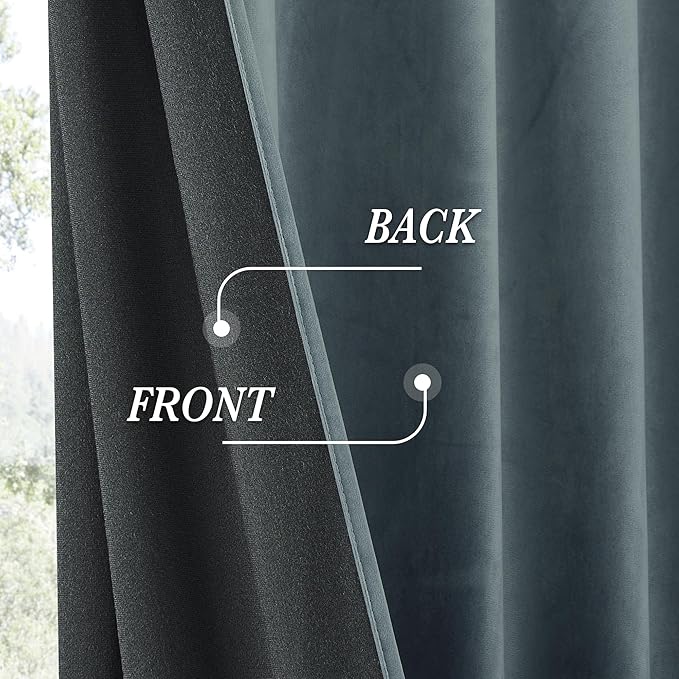 RYB HOME Dusty Blue Velvet Drapes for Baby Boy Bedroom, Thermal Insulated, Light Blocking, Floor-Length Back Tab Velvet Curtains for Modern Home Decor, 52" W x L102 L, 2 Panels Set