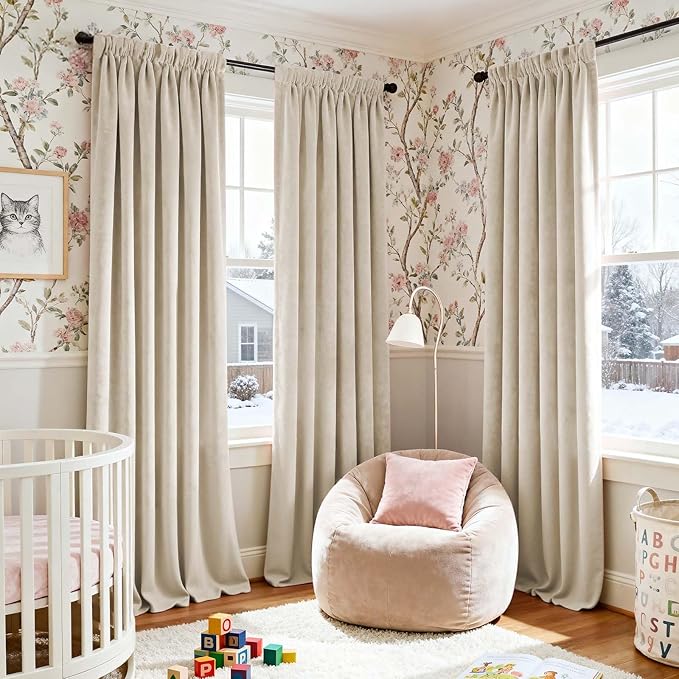 Lazzzy Blackout Curtains Thermal Insulated Curtains Room Window Drapes Super Soft Luxury Curtains for Living Room Bedroom Rod Pocket 2 Panels, 96 Inch Lined | Beige