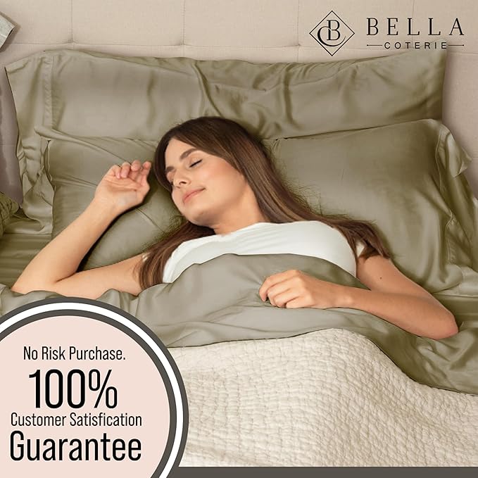 Bella Coterie 6 Piece Luxury Bamboo Viscose Split Top King Size Sheet Set | 34" Split for Adjustable Beds | 100% Organically Grown| Cooling | 18” Deep Pocket | 4 Pillowcases [Olive]