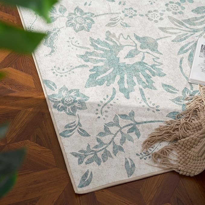 jinchan Torino Runner Rugs 2x5 Vintage-Inspired Floral Design Machine Washable Non-Slip Ultra-Thin Low Pile Rubber Backing Runner Rug for Kitchen Hallway Laundry Room Entryway