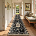 Area Rugs 2'x9' Washable Non-Slip, Floral Vintage Distress Print Pattern Medallion Carpet for Living Room Bedroom Dining Room, Black Brown Neutral Dark Tan