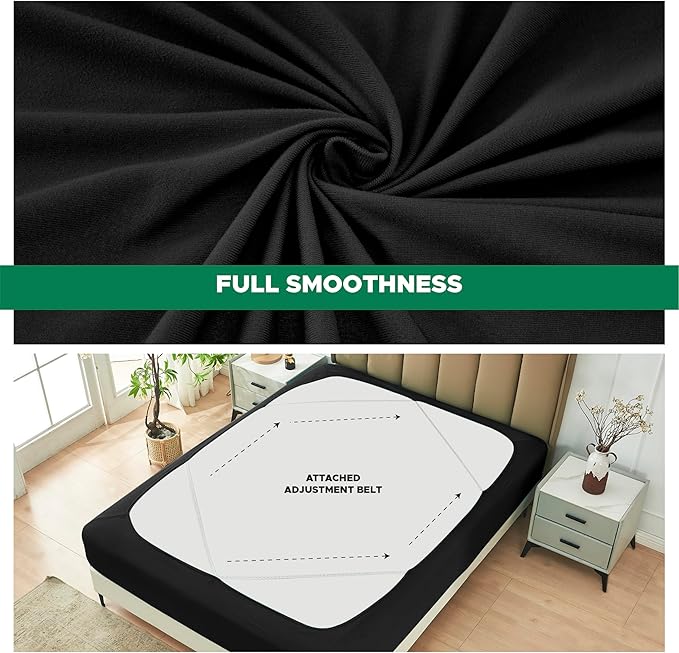 Biscaynebay Decorative Box Spring Cover Twin & Twin XL Size, Black Luxurious Jersey Knitting Stretchy Wrap Around 4 Sides Bed Skirt for Home/Hotels, Easy Fit Wrinkle Free Machine Washable