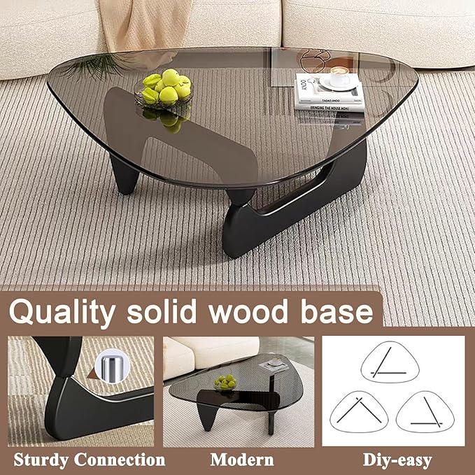 Modern Glass Coffee Table, Mid Century Coffee Table, Small Coffee Table for Living Room,Suitable for Bedroom Living Room Reception Office Tables (Black/Grey, Small)