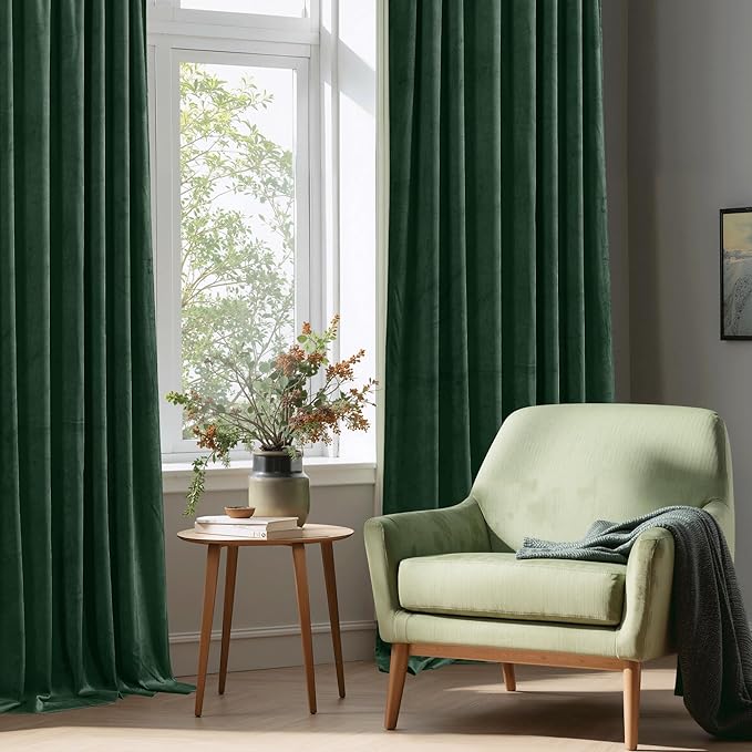 StangH Dark Green Velvet Curtains 102 inches Long 2 Panels, Thick Room Darkening Curtains & Drapes Christmas Home Decor Energy Saving for Living Room/Sliding Door, W52 x L102