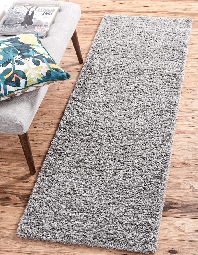 Unique Loom Solid Shag Collection Area Rug (2' 6" x 13' 1" Runner, Cloud Gray)