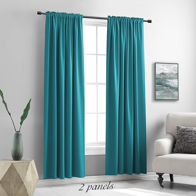 DONREN Teal Room Darkening Curtains for Bedroom - 90 Inch Length Thermal Insulated Rod Pocket Curtains (1 Pair,52 Inch Width)