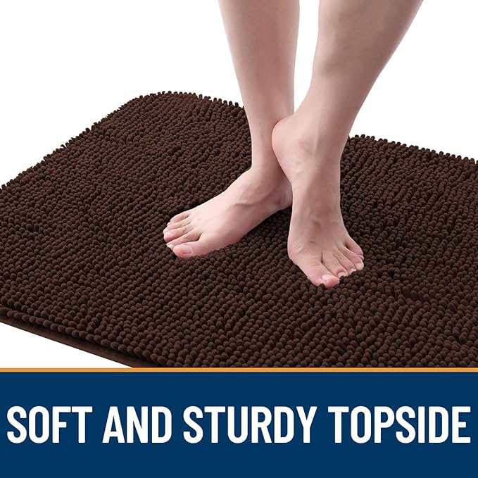 OLANLY Dog Door Mat for Muddy Paws 47x20, Absorbs Moisture and Dirt, Absorbent Non-Slip Washable Doormat, Quick Dry Chenille Mud Mat for Dogs, Entry Indoor Entryway Carpet for Inside Floor, Brown