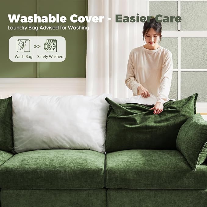 ABCASA 102.6" Luxury Modular Sleeper Sofa Bed 6 Seat Reversible Sectional Couch Deep Seat with Storage Chaises Removable Cover for Living Room, Apartment - Chenille Green