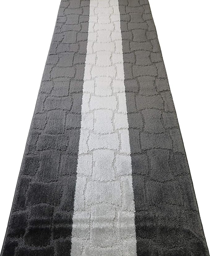 Custom Length Hallway Runner Rug,Slip Resistant,Puzzle Anthracite, 26 Inch X 22 feet, Sold and Priced Per Foot