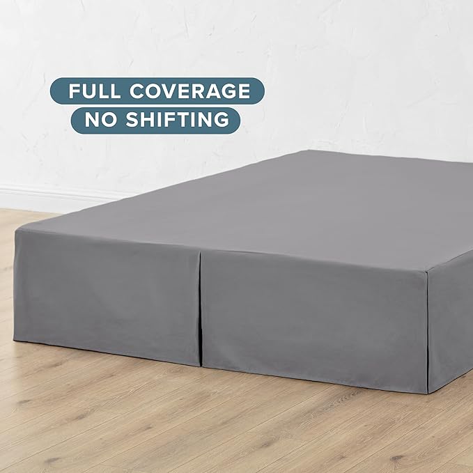 Bare Home Kids Twin Bed Skirt - 15-Inch Tailored Drop Easy Fit - Bed Skirt for Beds - Center & Corner Pleats (Twin, Grey)