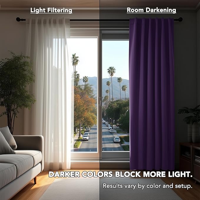 Deconovo Short Blackout Curtains for Small Windows Thermal Insulated Rod Pocket and Back Tab Curtains 42Wx45L Inch Purple Grape 2 Panels