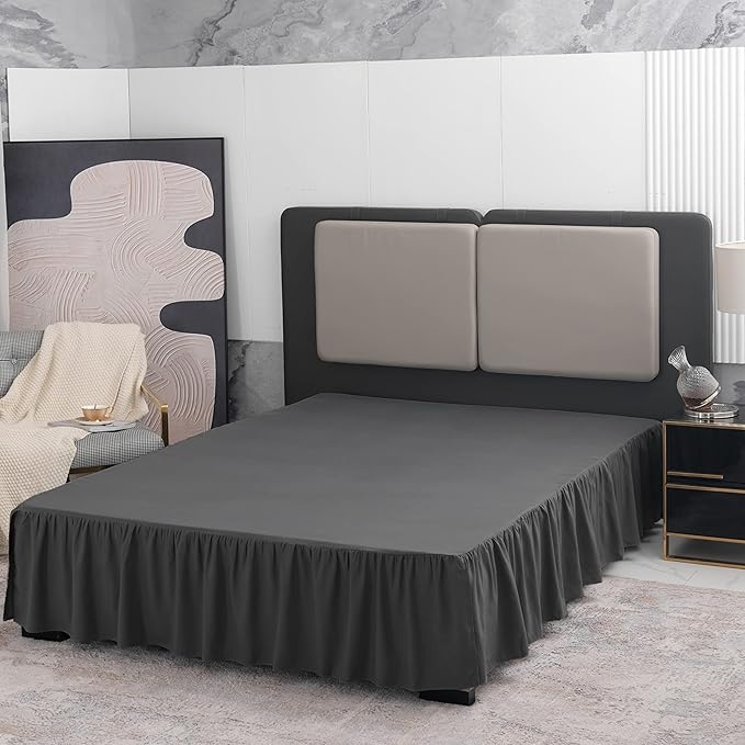 Black Bed Skirt King Size Ruffled Bed Skirt with Split Corners, King Bed Skirt 14 Inch Drop, King Size Bed Skirt Black for Ruffled Bed Skirt with Split Corners, Bed Skirt King Size
