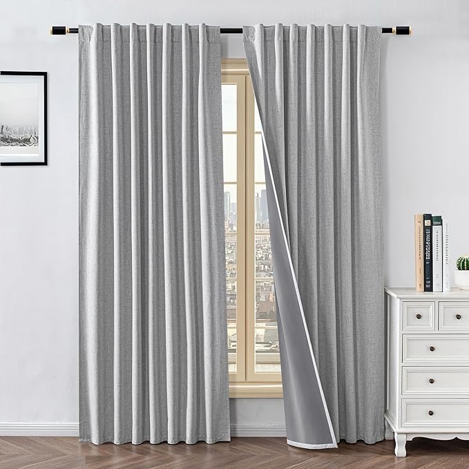 100% Blackout Curtains for Living Room, 96 Inch Curtains 2 Panel Set Light Blocking, Back Tab & Rod Pocket Thermal Insulated Drapes Bedroom Windows Home Decor(52W × 96L inch, Off-White)