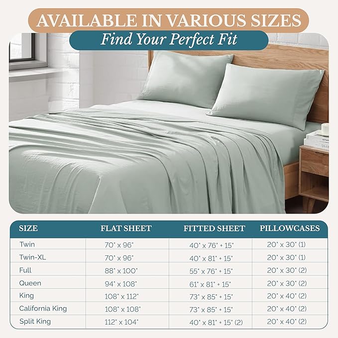 Casa Platino King Size Bed Sheet Set – 4 Piece Set, Pre-Washed Ultra Soft Fabric, Deep Pocket Sheets for 15” Mattress, Brushed Microfiber Bedding, Fade Resistant & Breathable - Mineral