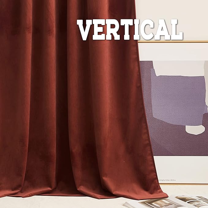 RYB Home Rust Red Velvet Curtains 90 inches Long, Thermal Insulated Panel for Bedroom Room Darkening Window Treatment for Holiday Backdrop Privacy Drapes for Guest Room, W52 x L90, 2 Panels