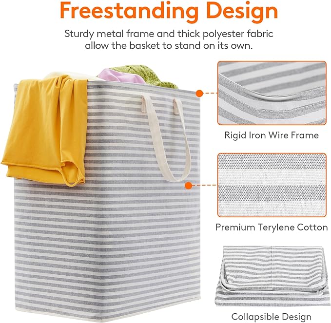 Lifewit 2 Pack Laundry Hamper Large Collapsible Laundry Baskets, Freestanding Waterproof Clothes Hamper with Easy Carry Handles in Laundry Room Bedroom Bathroom College Dorm for Adults, Gray, 2 x 100L