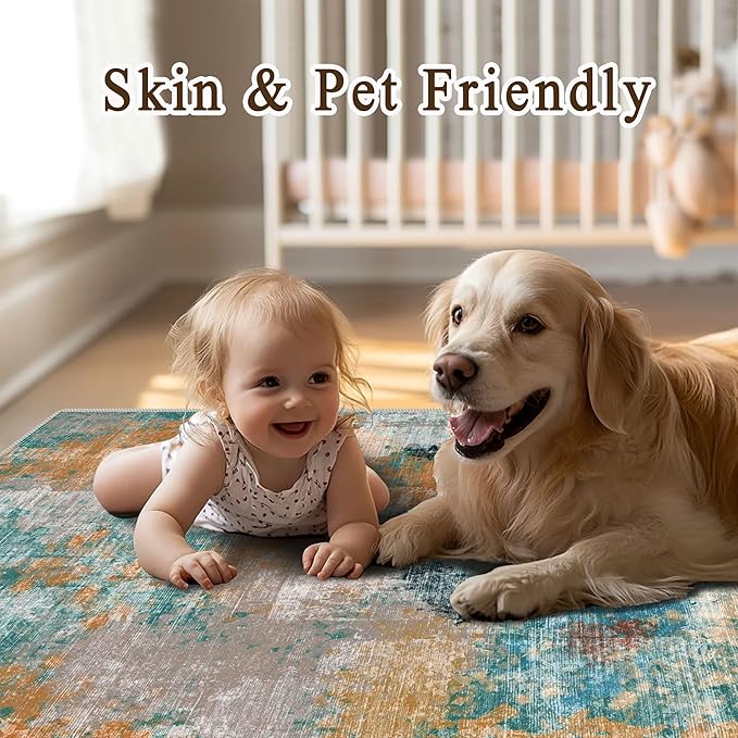 vivorug Washable Rug, Ultra Soft Area Rug 8x10, Non Slip Abstract Rug Carpet, Stain Resistant Rugs for Living Room Bedroom, Modern Fluffy Rug (Rosy Clouds, 8'x10')