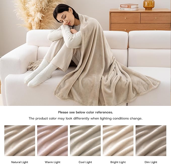 Luxury Fleece Warm Blanket, Soft Lightweight Velvety Plush Blanket for Sofa and Bed, Cozy Comfy for All Seasons(Grain, 70×90 Inches)