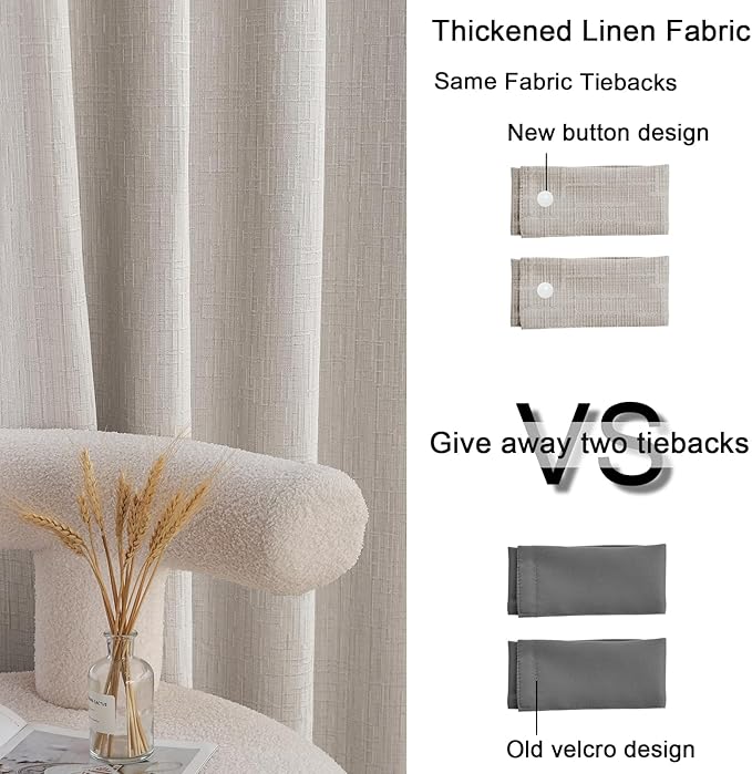 Jacquard Linen Curtains 84 inch Length 2 Panels Thick Faux Linen Blended Window Drapes Burlap Textured Curtains with Grommet for Living Room Bedroom Farmhouse (52x84 Beige) Natural
