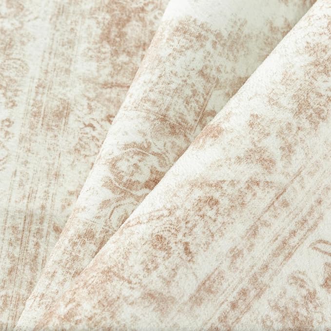 Runner Rug 2x10 Cream Hallway Washable Beige Carpet Non Slip Vintage Medallion Beige Carpet Low Pile Soft Distressed Retro Indoor Long Rug for Entryway Kitchen Bathroom Laundry Bedroom