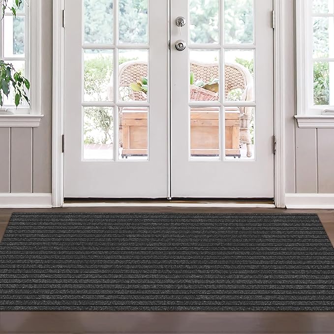 Ottomanson Mud Mat 2' x 4' Entryway Rug - Non-Slip Scraper Doormat for Muddy Paws, Dirt Trapping Indoor/Outdoor Mat for High-Traffic Areas, Kitchen, Garage, Patio, Black