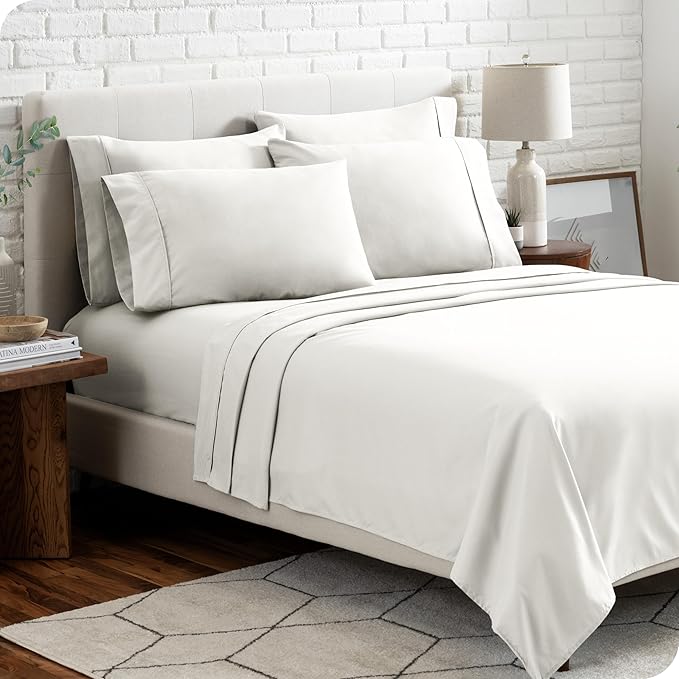 Bare Home Hotel Luxury Twin Sheet Set, Extra Soft - 4 Piece Set - Deep Pockets - Easy Fit - Cooling & Breathable - Wrinkle, Fade, Stain Resistant - Includes 2 Pillowcases (Twin, Cream)