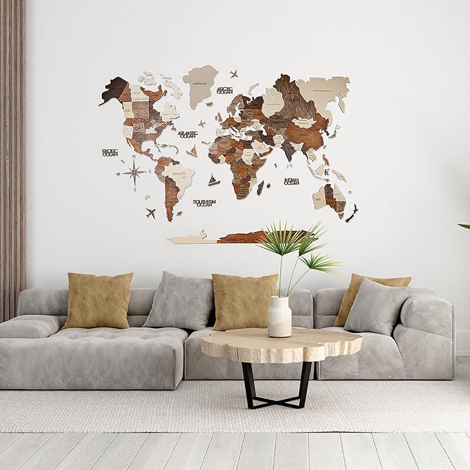 Handmade 3D Wood World Map Wall Art Large Wall Decor Track Your World Travels - Special for Home, Kitchen and Office (Medium, Multicolor)