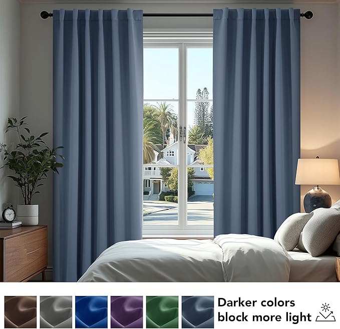 Deconovo Blackout Curtains, Thermal Insulated, W70 x L84 2 Panels, Back Tab, Machine Washable, Room-Darkening Drapes for Bedroom/Living Room Stone Blue