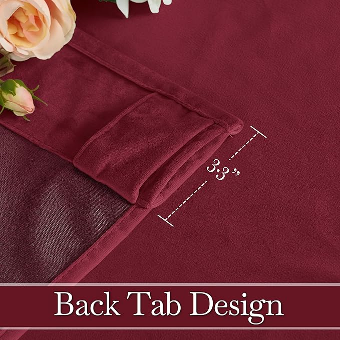 RYB HOME Burgundy Red Velvet Curtains for Christmas Decor, Soft Luxury Backdrops for Studio Theater, Back Tab Design for Bedroom Living Room, 52" W x L92 L, 2 Panels Set