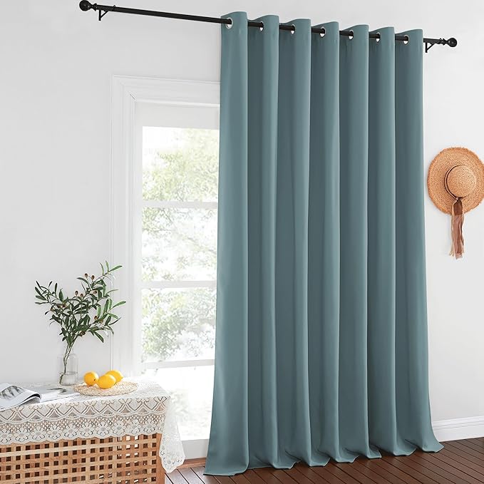 NICETOWN Greyish Blue Blackout Curtains for Bedroom/Living Room 132 Inch Length - Thermal Insulated Room Darkening Grommet Top Window Curtains (100 by 132 - Inch, 1 Panel)