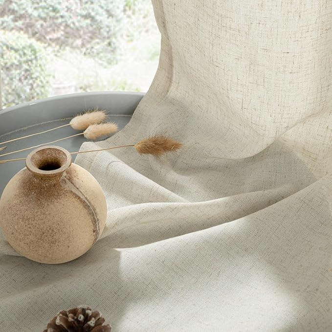 YoungsTex Beige Linen Curtains 80 Inches Length for Living Room, Natural Semi Sheer Drapes with Grommet Light Filtering Window Treaments for Bedroom Dining, 2 Panels, 52 X 80 Inch