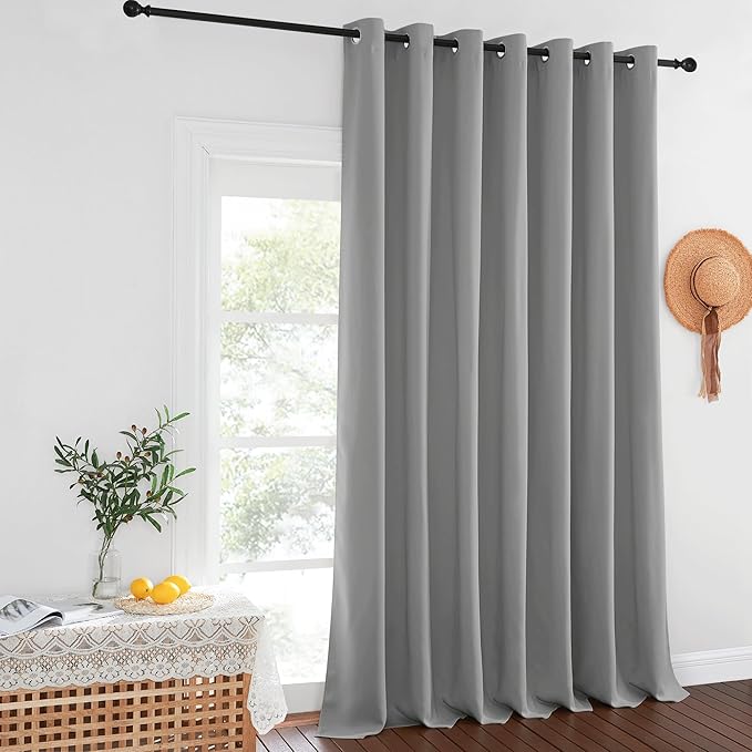 NICETOWN Silver Gray Sliding Door Curtains 108 inches Long - Grommet Blackout Light & Sound Blocking Room Divider Curtains Window Treatments for Dining Room/Bedroom (W100 x L95, 1 Panel)