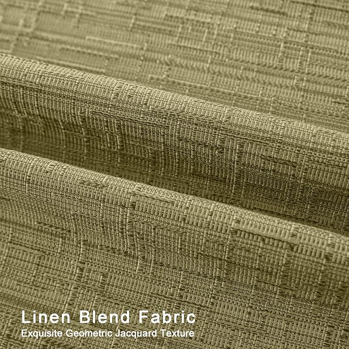 Jacquard Linen Curtains 72 inch Length 2 Panels Thick Faux Linen Blended Window Drapes Burlap Textured Curtains with Grommet for Living Room Bedroom Farmhouse (52x72 Olive Green) Natural