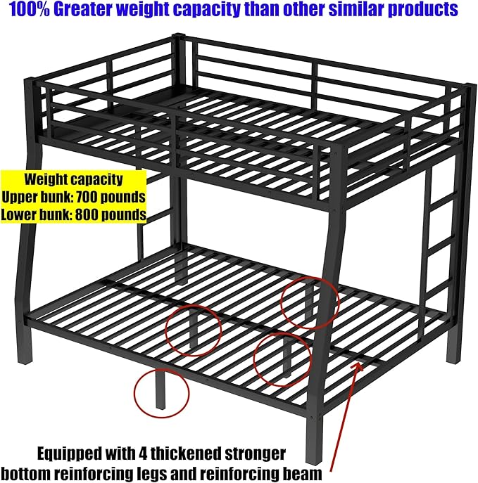 SIGONE Stronger & Safer Heavy Duty Twin XL Over Queen Size Bunk Bed for Adults Teens, Thickened More Stable Metal Bunkbed Frame (Greater Weight Capacity) (Twin XL Over Queen)