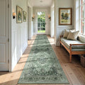 Area Rugs 2'6''x14' Washable Non-Slip, Floral Vintage Distress Print Pattern Medallion Carpet for Living Room Bedroom Dining Room, Dark Green Gray