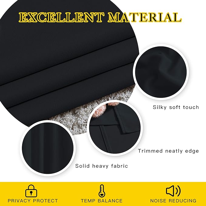 NICETOWN Black Blackout Curtains 40 inch Curtains for Kitchen, Grommet Solid Window Treatments Sound Reducing for Bedroom, 2 Panels, W37 x L40, 2 Panels
