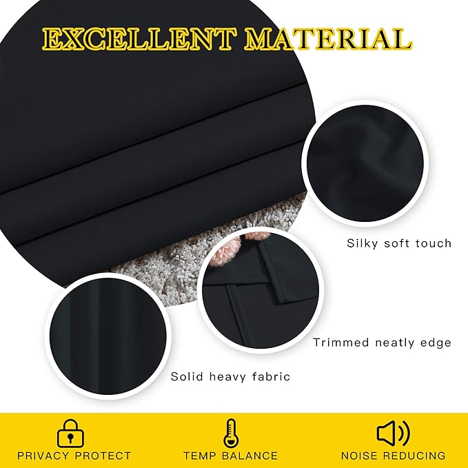 NICETOWN Blackout Black Curtains & Drapes 90 inches Long - Grommet Thermal Insulated Blackout Drapes Light Blinds Room Darkening Window Treatments for Bedroom (2 Panels, W52 x L90, Black)