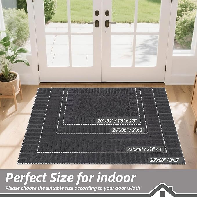 BEQHAUSE Door-Mat-Non-Slip Front Door Mat Washable Low-Profile Entrance Rugs for Front Door Entry Dirt Trapper Door Mats Absorbent Welcome Mats,20"x32",Dark Grey