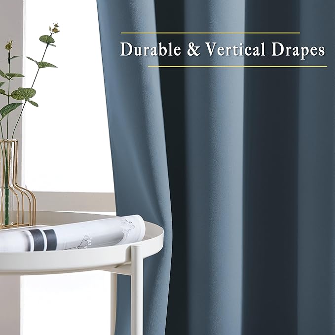 NICETOWN Patio Smoky Blue Curtain Shades - Summer Home Decoration Thermal Insulated Grommet Blackout Draperies/Drapes for Kitchen (2 Panels, 52 inches x 95 inches,Smoky Blue)