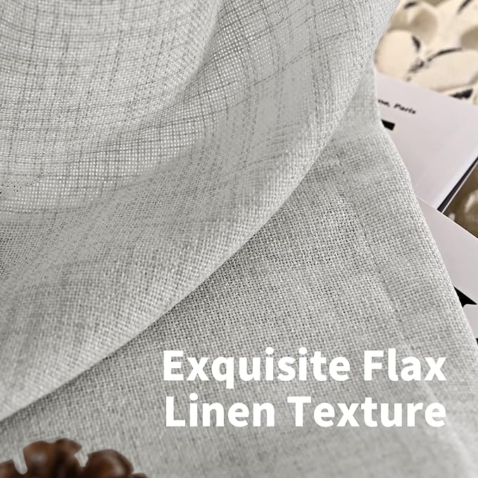 YoungsTex Light Grey Linen Curtains 68 Inch Length for Living Room, Light Filtering Window Drapes Semi Sheer with Bronze Grommet Privacy for Bedroom, 52 x 68 Inch, 2 Panels
