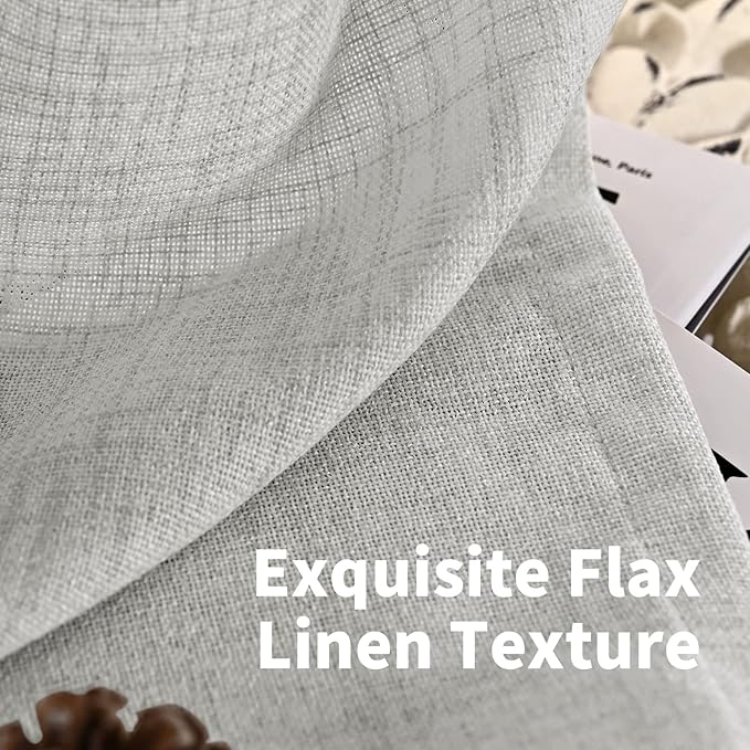YoungsTex Linen Curtains 54 Inch Length Light Grey Textured Curtains with Bronze Grommet Light Filtering Drapes for Living Room Bedroom, 52 x 54 Inch, 2 Panels