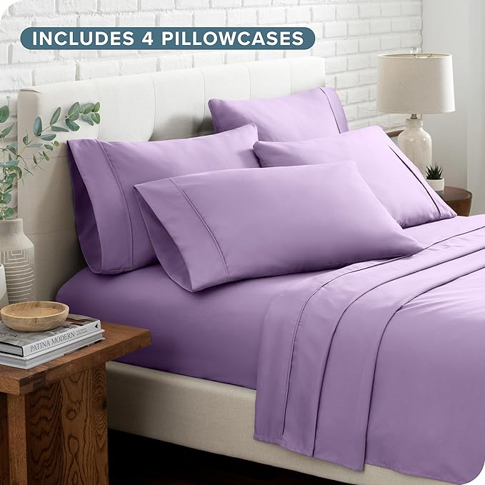 Bare Home Hotel Luxury Full Sheet Set, Extra Soft - 6 Piece Set - Deep Pockets - Easy Fit - Cooling & Breathable - Wrinkle, Fade, Stain Resistant - Includes 4 Pillowcases (Full, Lavender)