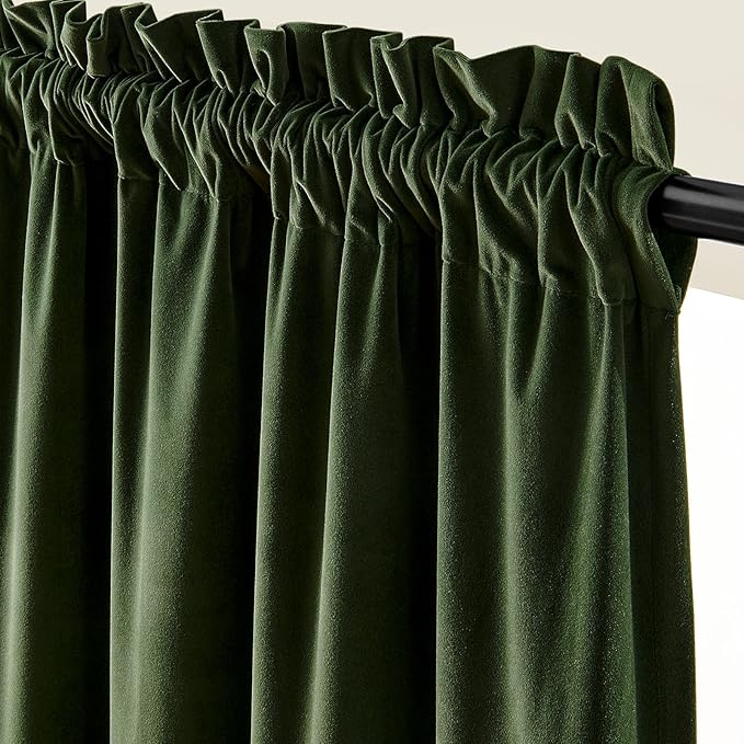 Lazzzy Velvet Blackout Curtains Thermal Insulated Room Window Drapes Super Soft Luxury Curtains for Living Room Bedroom Rod Pocket 2 Panels, Moss, 52" W x 72" L