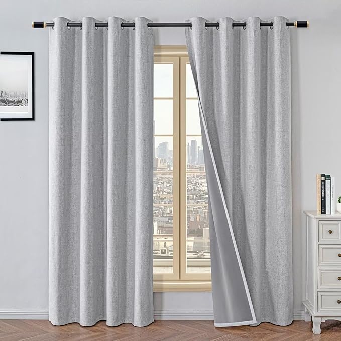 100% Blackout Curtains 84 Inch Length 2 Panels Set, Black Out Curtains for Living Room, Off-White Thermal Insulated Grommet Drapes Bedroom Luxury Decor Privacy(52W × 84L inch, Off-White)