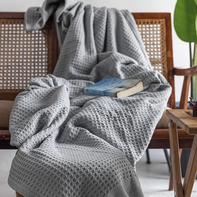 Salt Earth Organic Cotton Throw Blanket, Queen, 90"X92" Waffle Throws for Home, Bedrooms, Outdoor & Office Couch, Modern Room Decor Blankets, Lightweight, All Season Western Blanket (Scottish Grey)