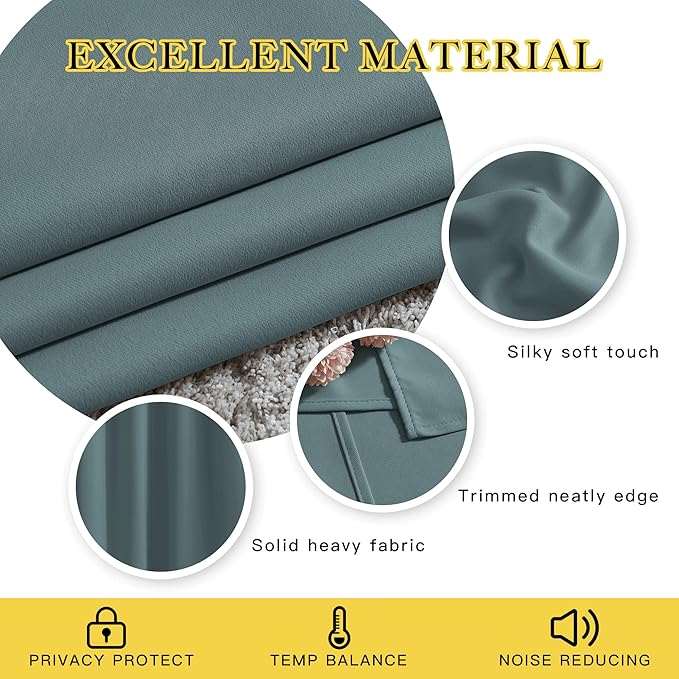 NICETOWN Blackout Curtains Panels for Bedroom - Thermal Insulated Solid Ring Top Blackout Window Curtain Panels for Flat/Apartment, Greyish Blue, 2 Panels, 52 x 72 Inch