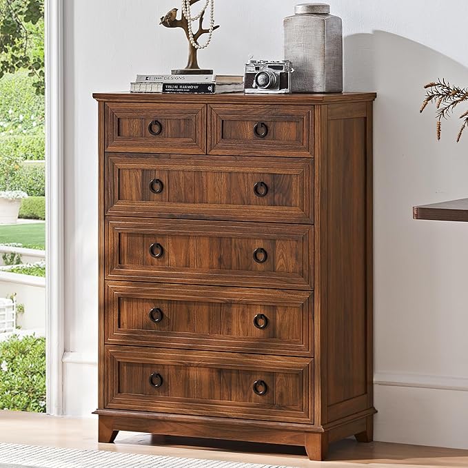 Bedroom Dresser and Nightstand Sets 4 Piece, Farmhouse 6 Drawers Dresser & 40.5" Tall Chest of Drawers,18" Nightstands with Charging Station,54" Wide Furniture Dressers for Bedroom,Living Room